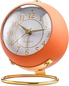 TetinoAnalog Alarm Clocks,Retro Backlight Cute Simple Design Small Desk Clock with Night Light,Silent Non-Ticking,Battery Powered,for Kids,Bedroom,Travel,Kitchen,Bedside Desktop. (Orange)