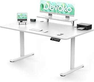Electric Standing Desk 160 x 70cm, Height Adjustable Standing Desk with Monitor Stand, Stand Up Desk Home Office Desk with Memory Smart Pannel Sit Stand Desk (White)