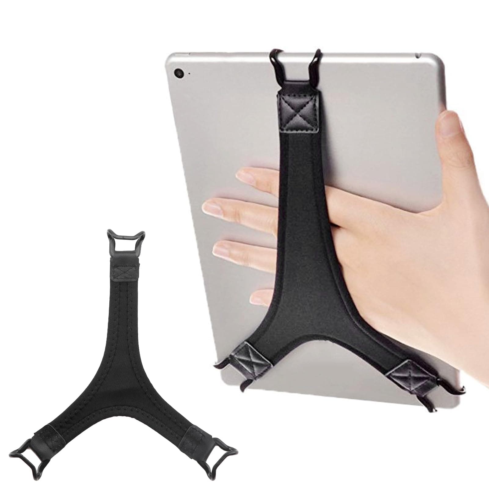 Triangular Security Tablets Hand Strap Holder for 9-11 Inch Tablet PC, Handle Grip High-Elasticity Bands, One-Handed Operation No-Dropping Strap Compatible with iPad/Air/Pro/Tab (Black)