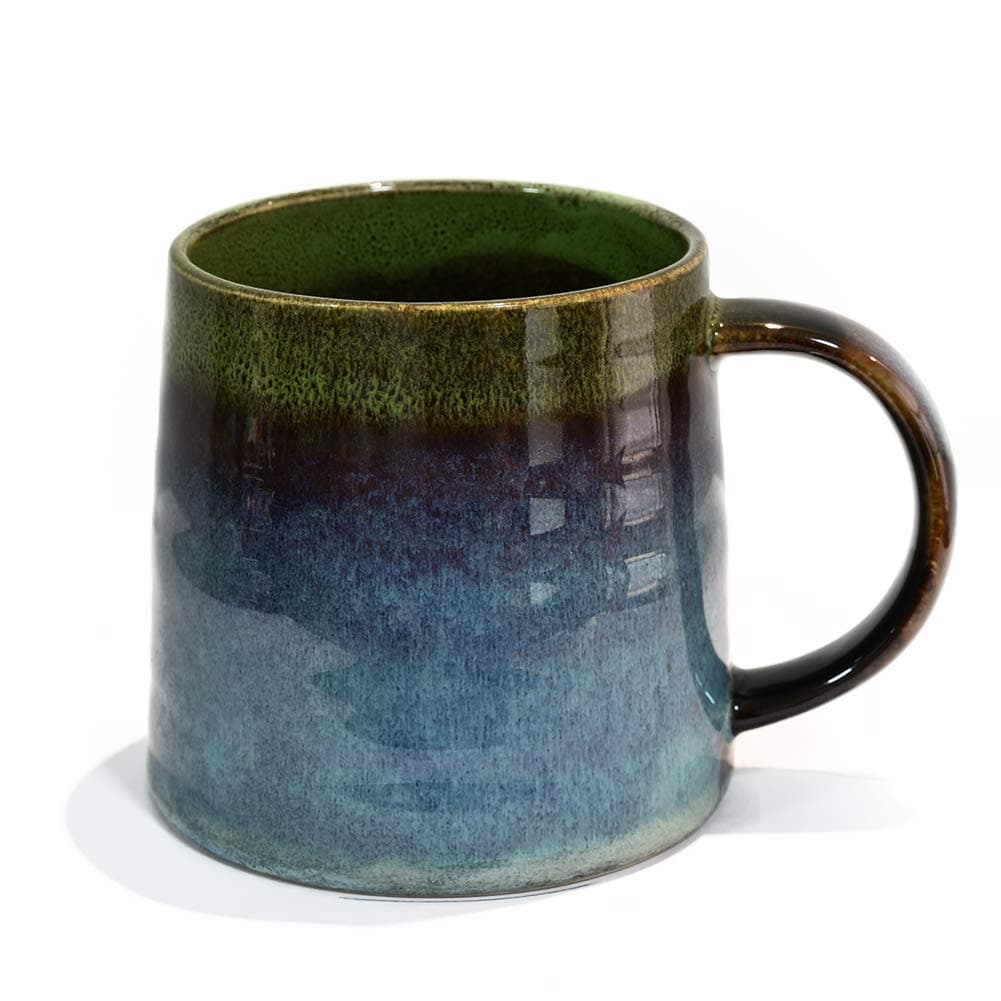 Large Ceramic Coffee Mug, Pottery Mug,Tea Cup for Office and Home,Handmade Pottery Coffee Mugs,16.5 Oz,Dishwasher and Microwave Safe,kiln altered glaze craft (Green)