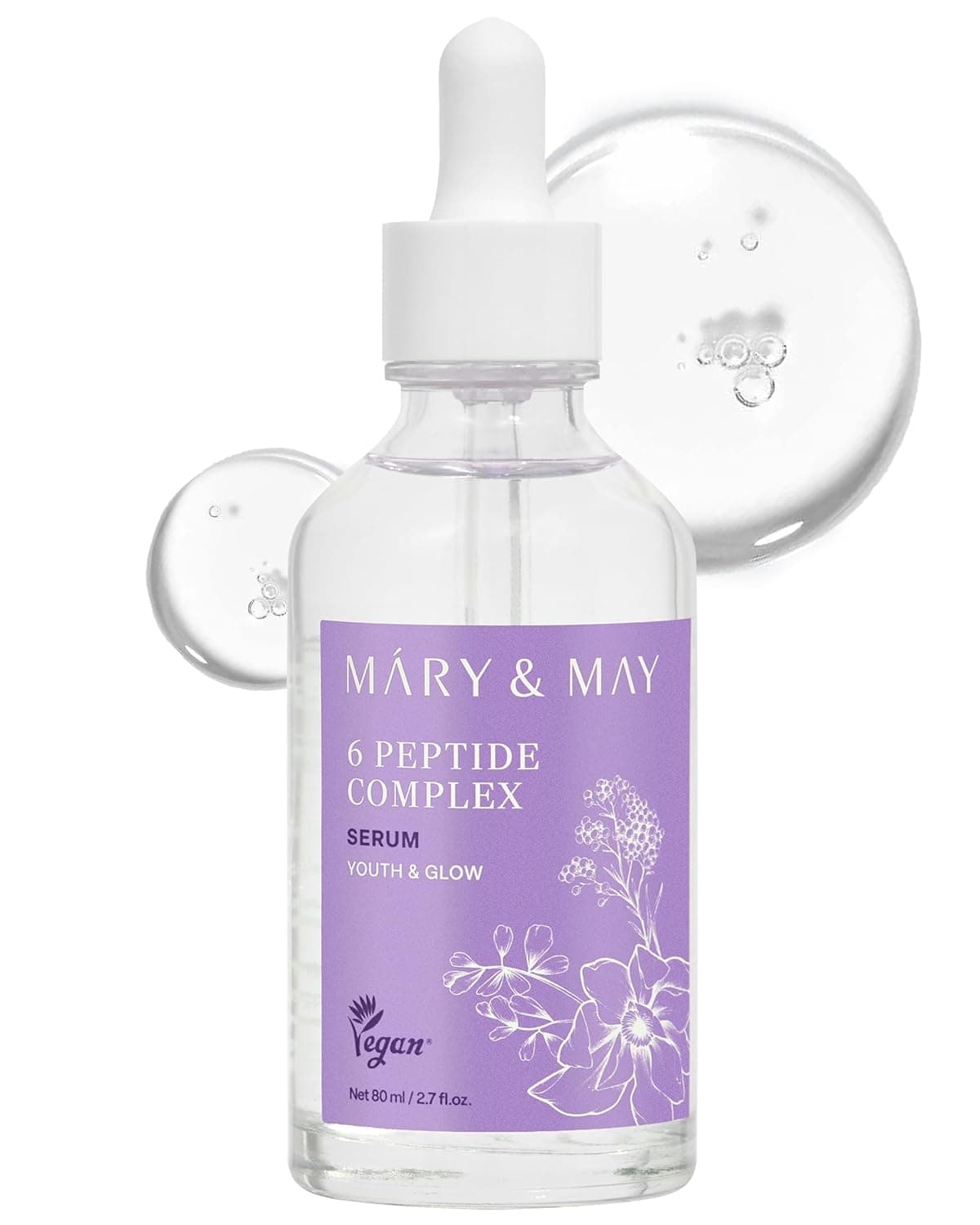 Mary&May 6 Peptide Complex Serum (Copper Peptide + Matrixyl + Adenosine) – Water-Light Anti-Aging Face Serum for Fine Lines & Firmness, Fast-Absorbing Non-Sticky, EWG Verified – 1.01 fl oz