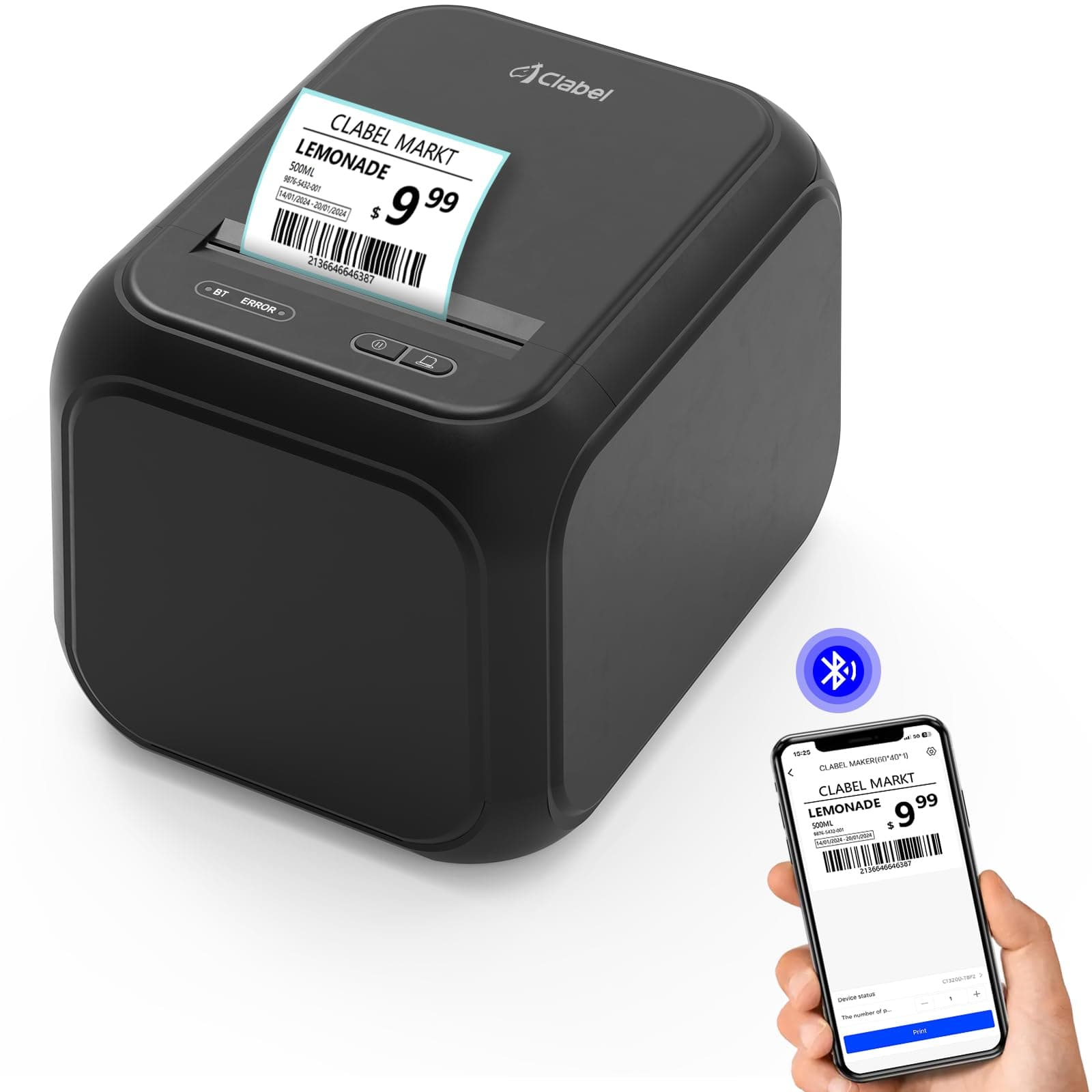 Desk Bluetooth Barcode Label Printer: Label Maker with Direct Thermal Printing, 2-3 Inch Print Width for Barcodes Address Warehouse with 1 Roll 40x30mm Label (3 Inch Soot)