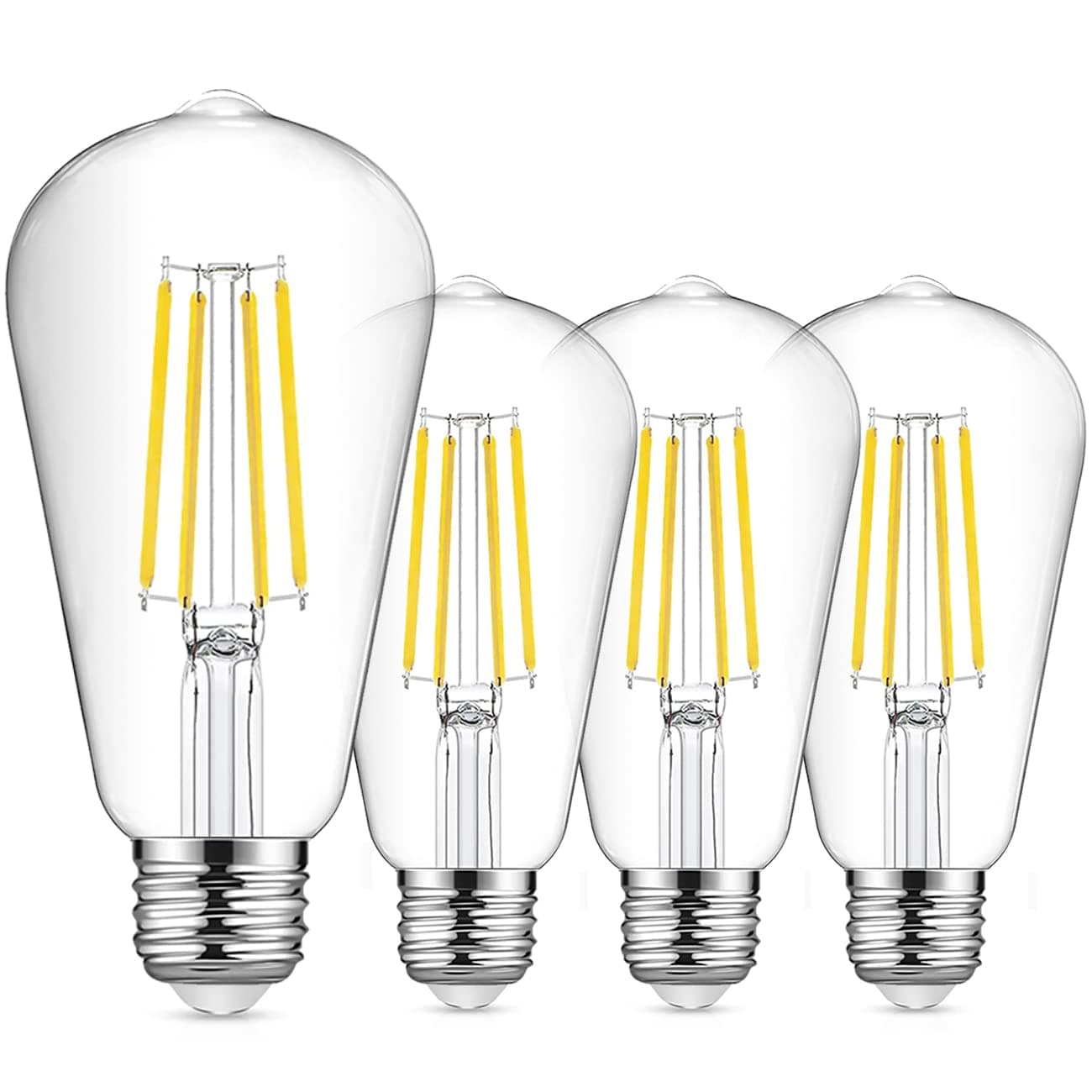 EXTRASTAR ST64 Vintage LED Light Bulbs 8W E27 Edison Screw, 950LM, Cool White 6500K Energy Saving Retro Bulb, Clear Glass, Non-Dimmable, Pack of 4
