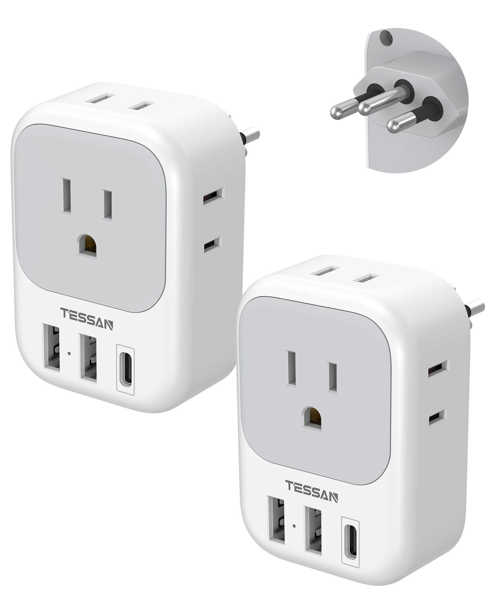 - TESSAN Brazil Plug Adapter 2 Pack, 7 in 1 US to Brazil Power Adapter with 3 USB Ports (1 USB-C Port) 4 American Outlets, Type N Travel Adaptor for USA to Brazilian