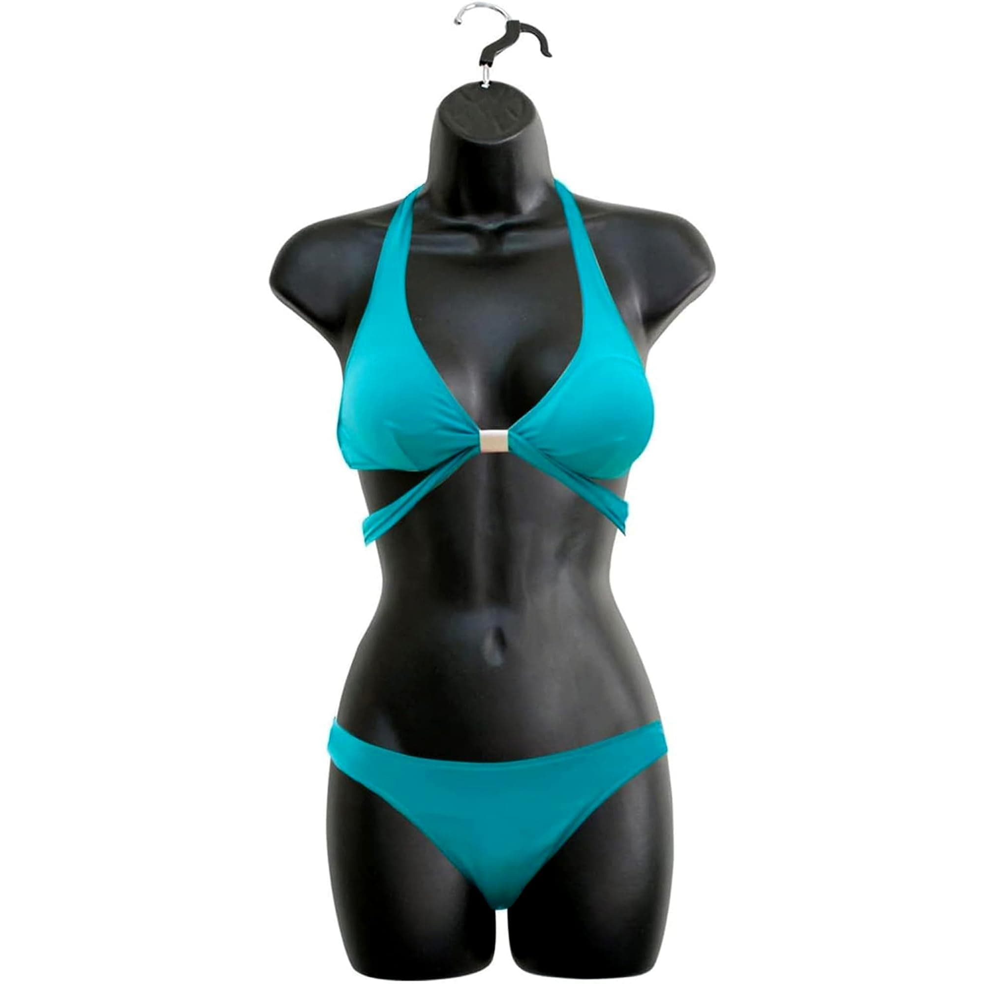 DisplayTown Female Mannequin Hip Long Torso Hollow Back Body Stackable Dress Form with Hanging Hook for Tshirt Display, Countertop, Craft Show, Photos and Design, S-M Clothing Size (Black, Set of 1)