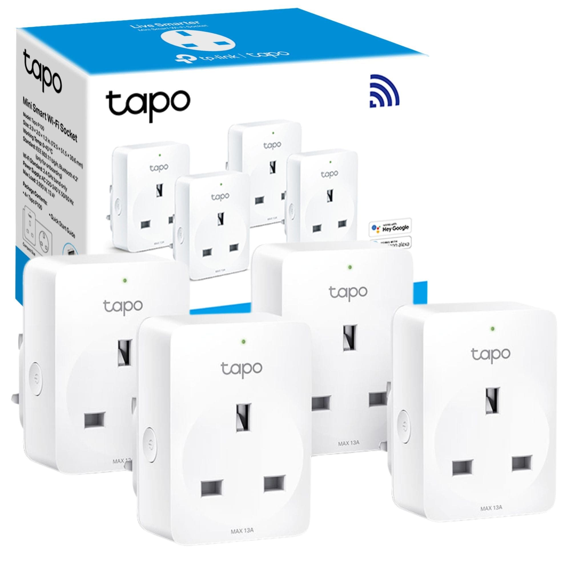 Tapo TP-Link Smart Plug Wi-Fi Outlet, Works with Amazon Alexa (Echo and Echo Dot), Google Home, Wireless Smart Socket, Remote Control Timer Switch, Device Sharing, No Hub Required - P100 (4-Pack)