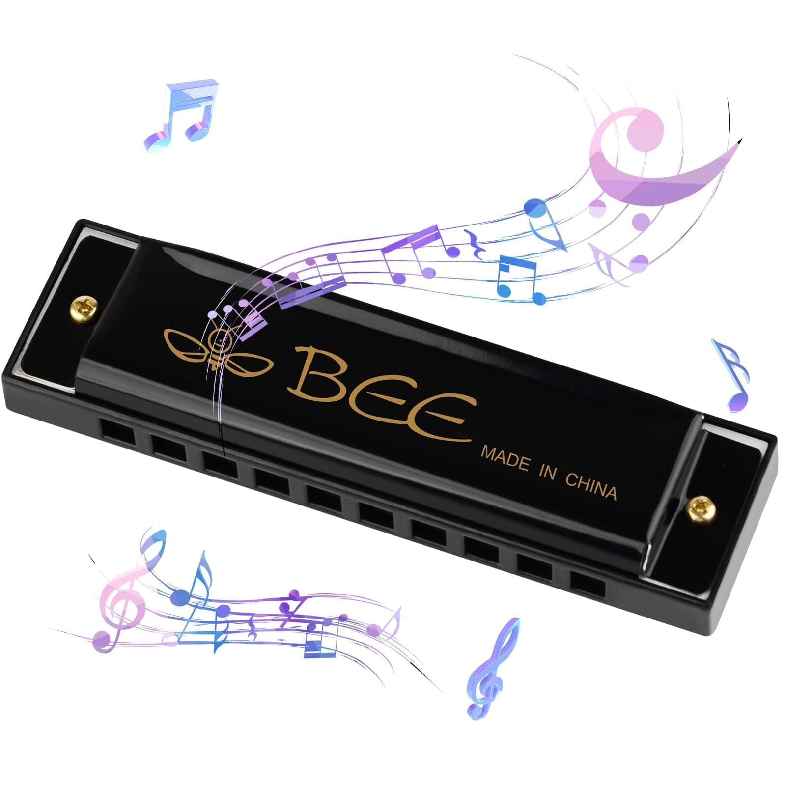 Blues Harmonica in C, 10 Holes 20 Tones Blues Harmonica Mouth Organ Key of Perfect Music Gift for Children Adults Beginners and Performers (Black)