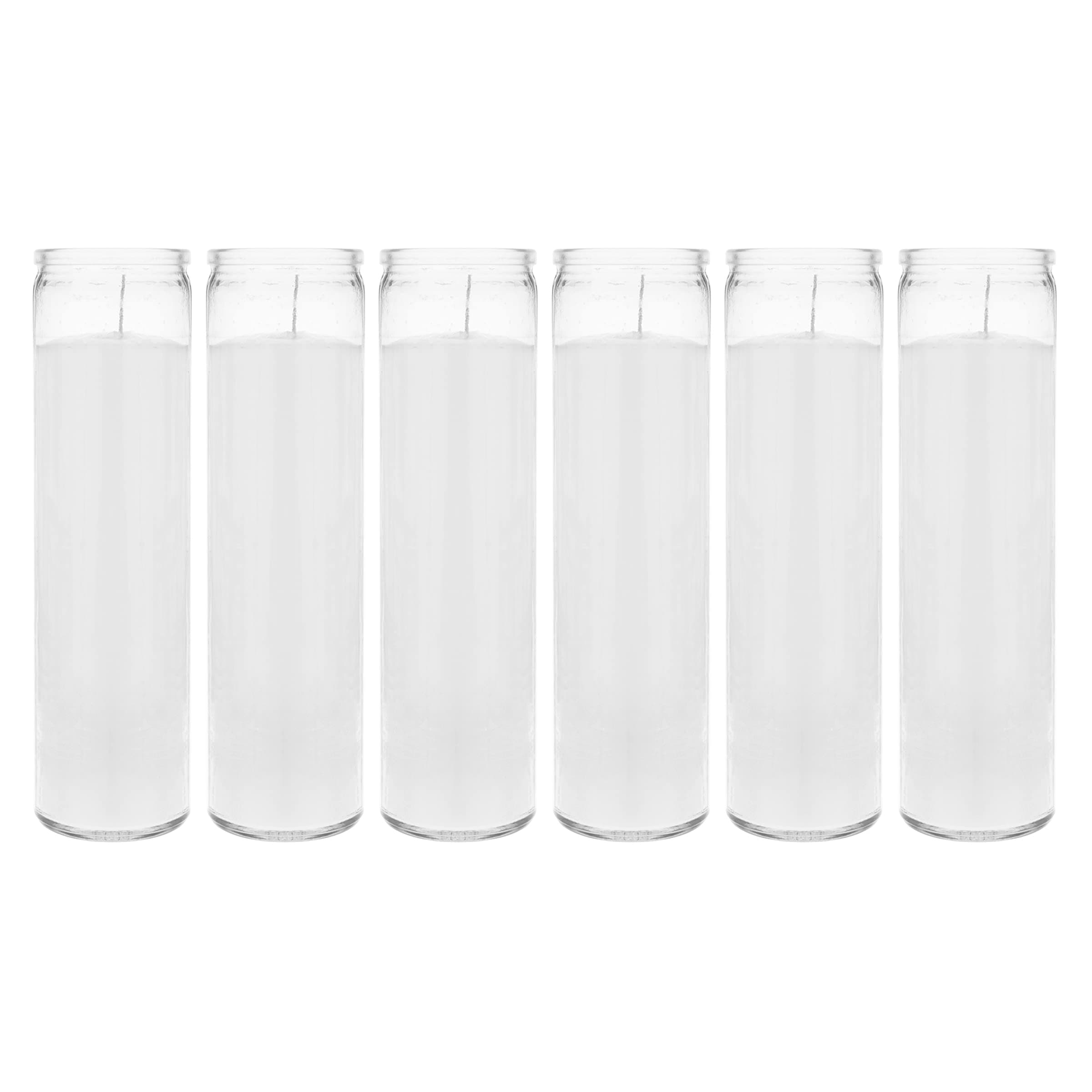 Mega Candles 6 pcs Unscented White 7 Day Devotional Prayer Glass Container Candle, Premium Wax Candles 2 Inch x 8 Inch, Great for Sanctuary, Vigils, Prayers, Blessing, Religious & More
