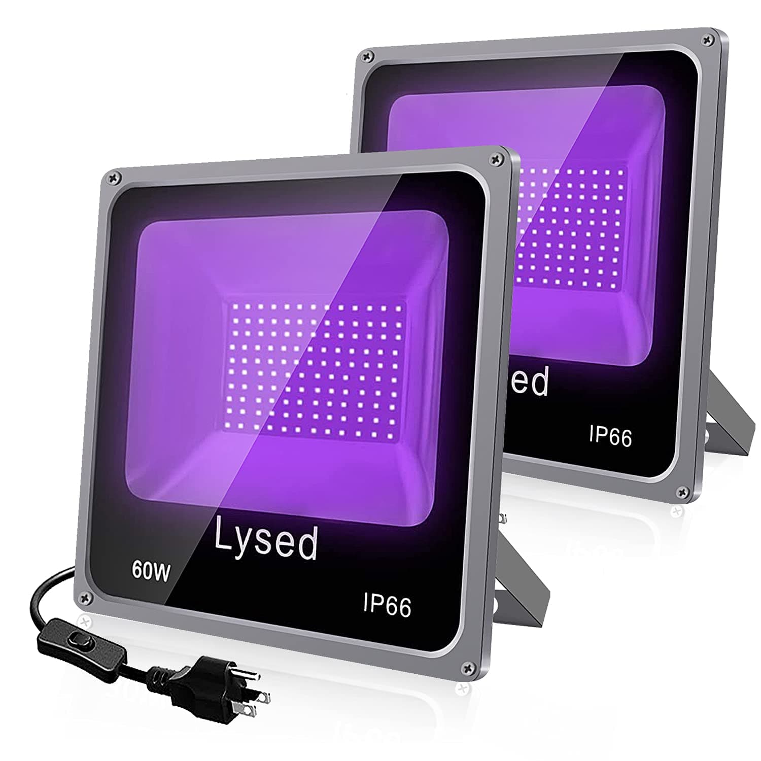 2 Pack 60W Black Light, Black Lights for Glow Party, Blacklight with Plug IP66 Waterproof, Black Light for Party, Fluorescent Effect Glow