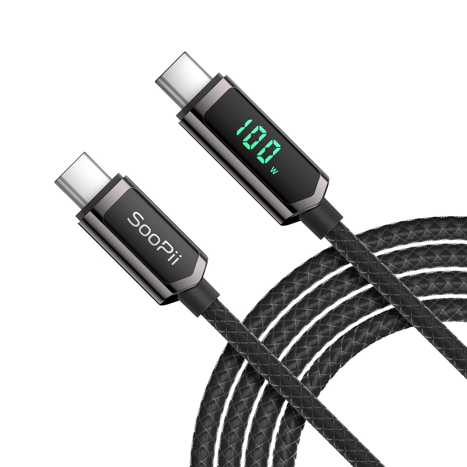 100 W USB C Cable, 2 m Nylon Braided USB C to USB C Cable, Fast Charging Cable Type C with LED Display for iPad Mini/Air/Pro, MacBook Pro, Samsung Galaxy S22/S10, Pixel, LG
