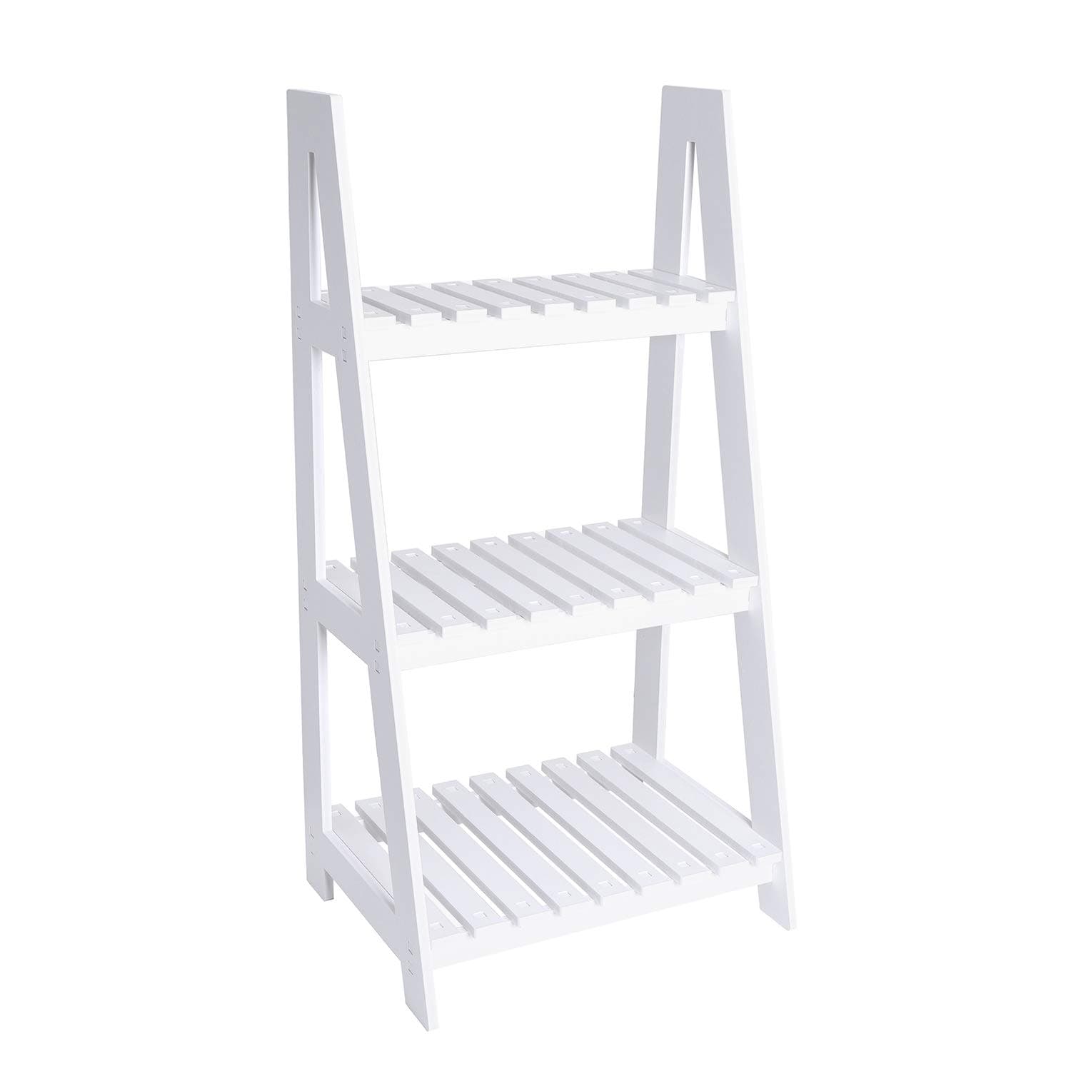 BigTree [Unfoldable and Waterproof] 3 Tier White Ladder Shelf Bookcase Display Unit Storage Stand Flower Plant Stand-Wood Plastic Board