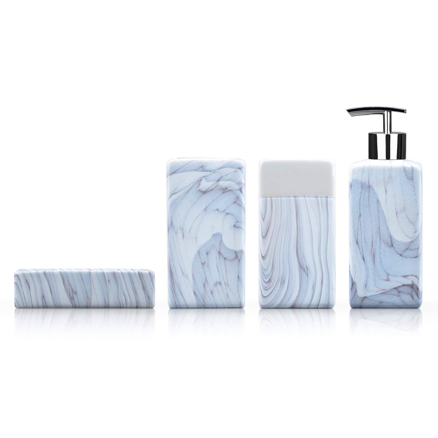 Ceramic Bathroom Accessories Set Grey - Including 4 Piece Bathroom Accessories Set Soap Dispenser, Toothbrush Holder, Tumbler, Soap Dish (Marble 3)