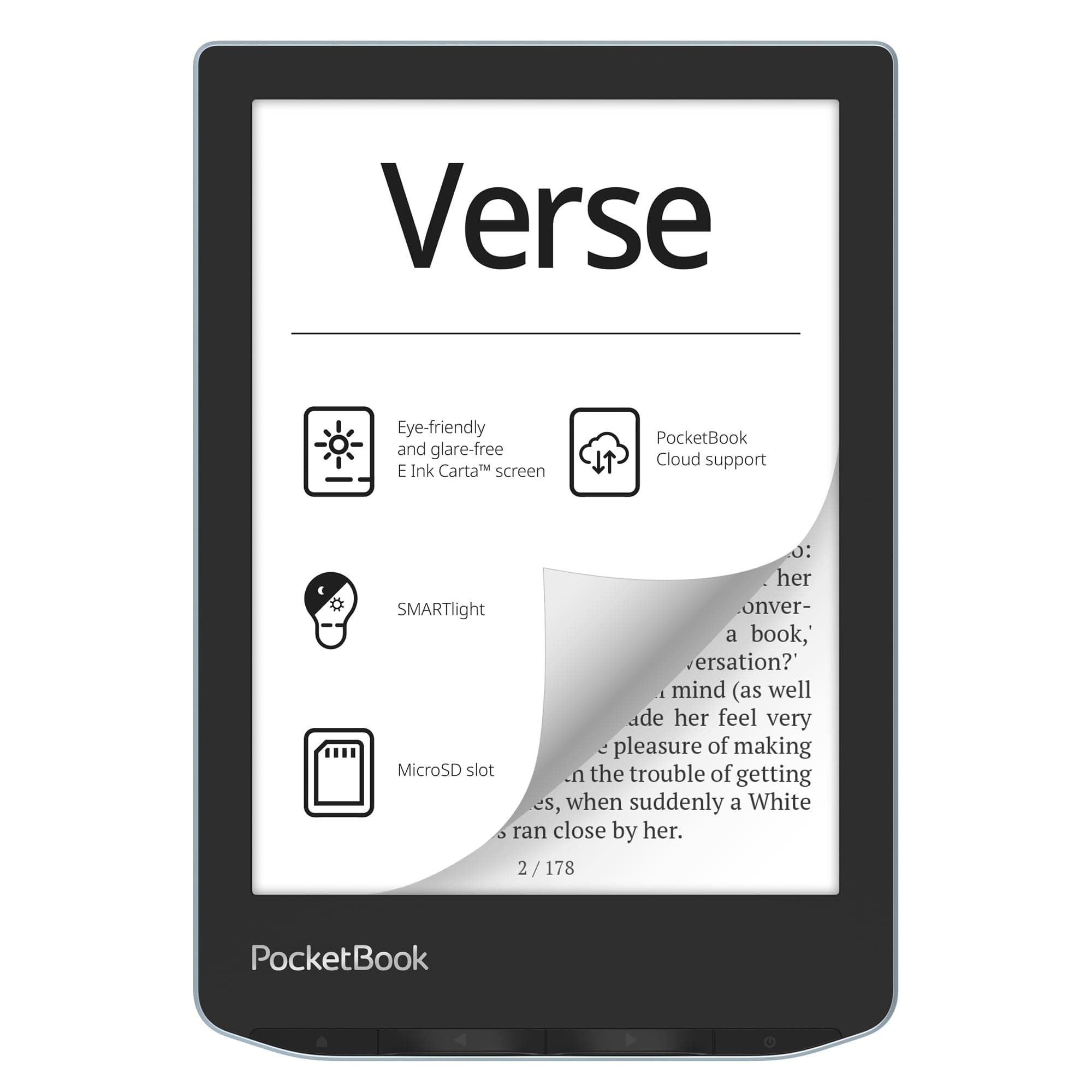 PocketBook Verse E-Reader | Eye-Friendly 6'' E-Ink Carta™ HD Touchscreen | Adjustable SMARTlight | Up to 1 Month of Battery Life | WiFi & Memory Card Slot | E-Book Reader in Bright Blue