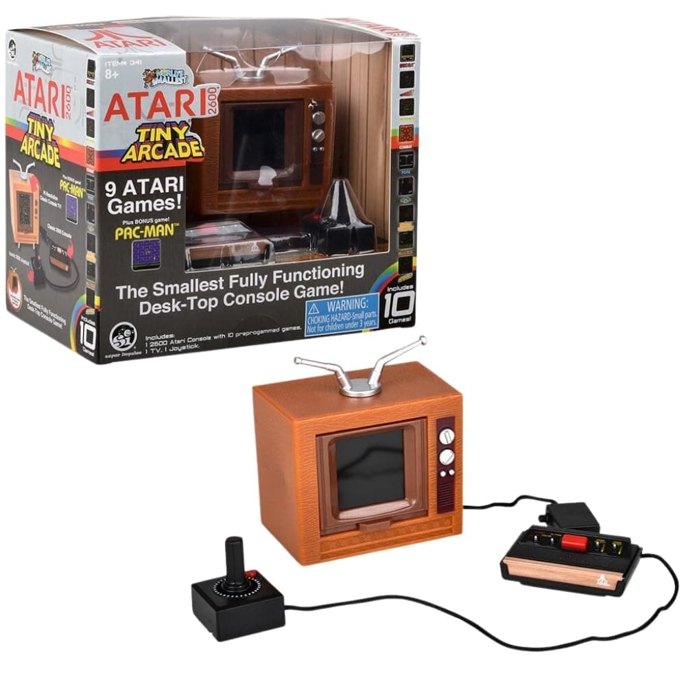 Tiny Arcade Atari 2600 3.5" Mini Retro Game - Playable Console & TV w/ Real Gameplay & Sound-10 Classic Video Games: Pac-Man, Breakout, &More(Ages 8+)