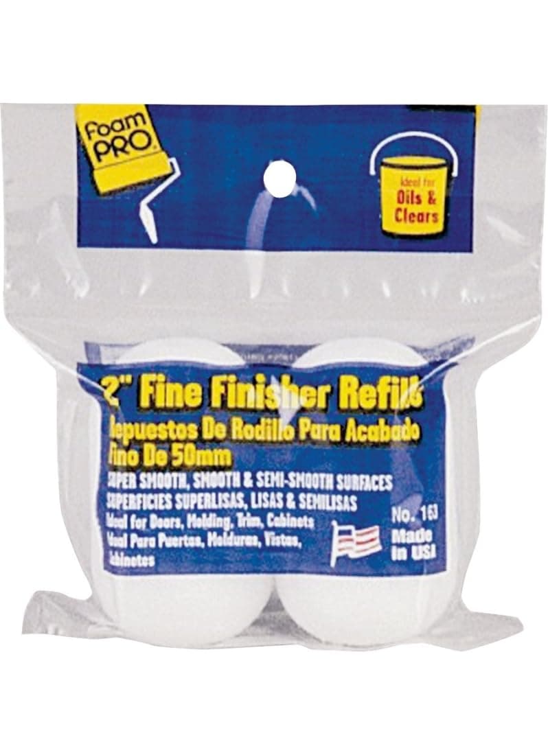 Foampro 163 Fine Finish Roller Refills (High-Density Foam) (2 Pack), 2" Painting Supplies, Pack of 2