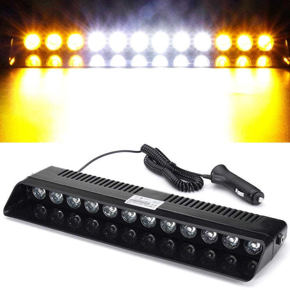 LED Emergency Strobe Light 12V Windshield Dash Dashboard Interior Flash Safety Lamp Hazard Warning Light Bar for Car Truck Vehicle w/Suction Cups Amber White White Amber