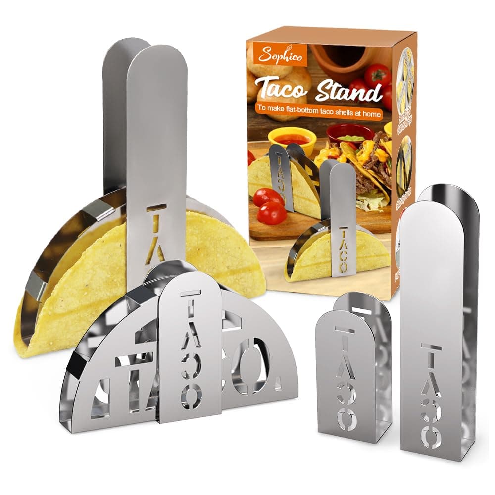 Sophico Stainless Steel Taco Shell Stands, Make Crispy Flat-Bottom Tacos Shells Mold for Toaster, Baking, Fryer or Air Frying, Upgrade Your Tacos (Tacos Shells Mold)
