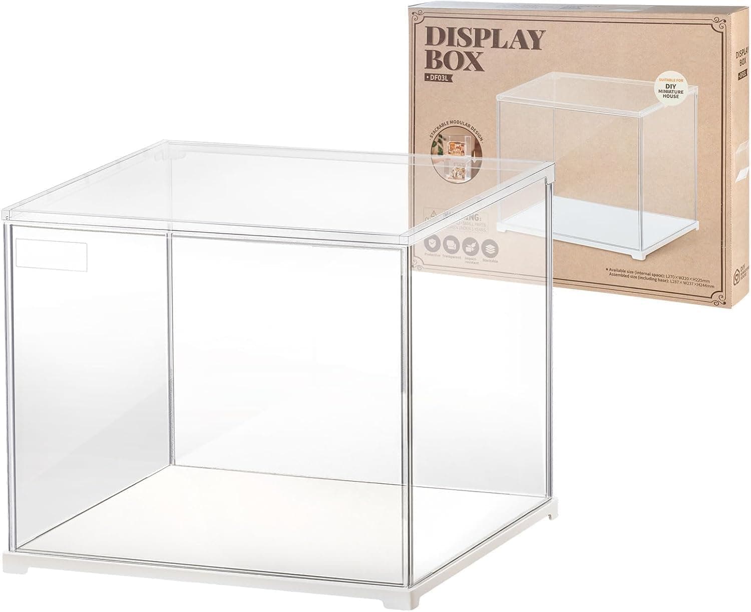 Dust Cover for Miniature House Kit 27x22x22.5 cm, Stackable Acrylic Display Case with Door Dustproof Prevention