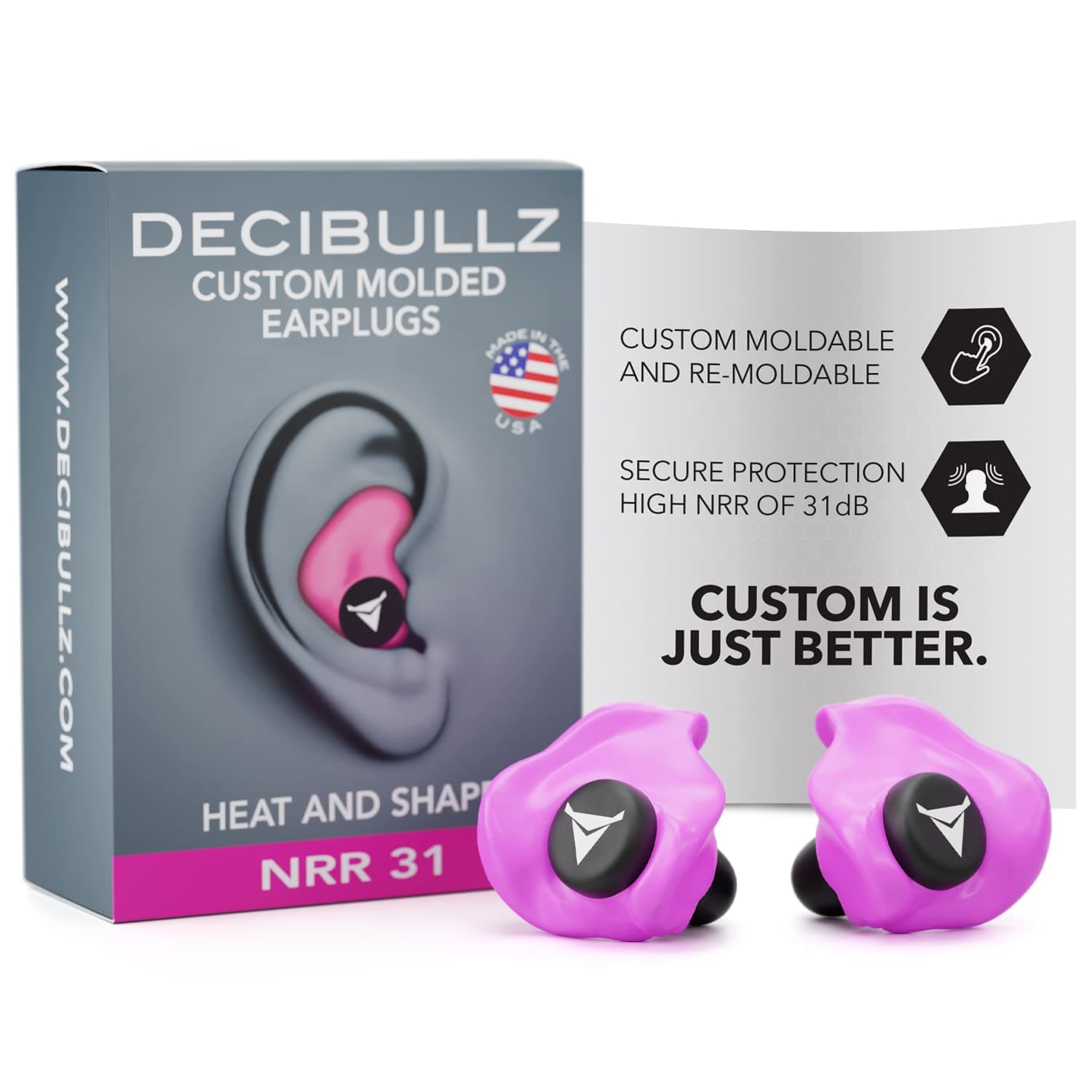 Custom Molded Earplugs, 31dB Highest NRR, Comfortable Hearing Protection for Shooting, Travel, Work and Concerts