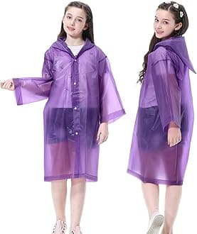 Kids Rain Poncho, Reusable EVA Children Raincoat for 6-13 Girls Boys, Waterproof Rain Jackets Rainwear with Hood