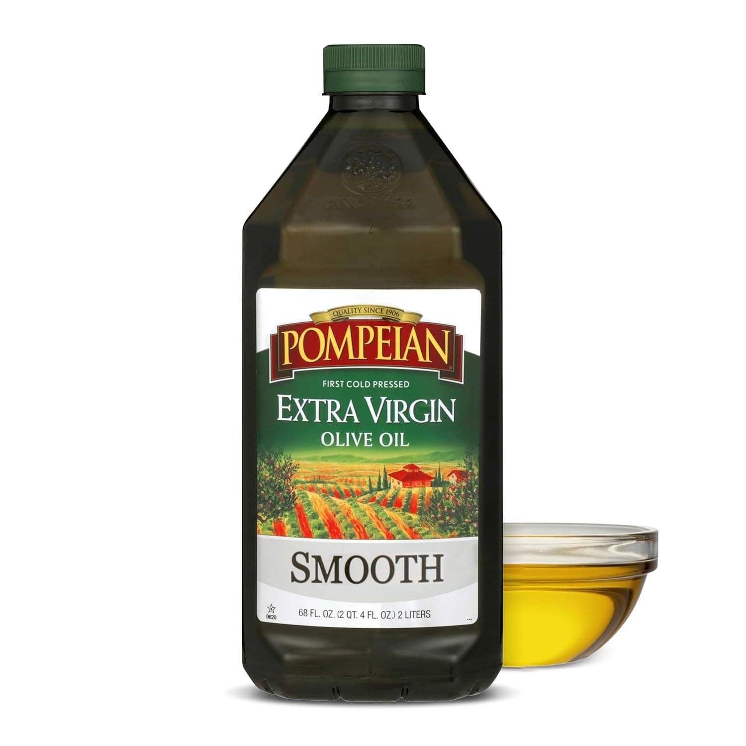 Pompeian Smooth Extra Virgin Olive Oil - 68 fl oz - 2 L - First Cold Pressed Olive Oil for Cooking - Smooth Taste for Sauteing, Stir-Frying, and Baking