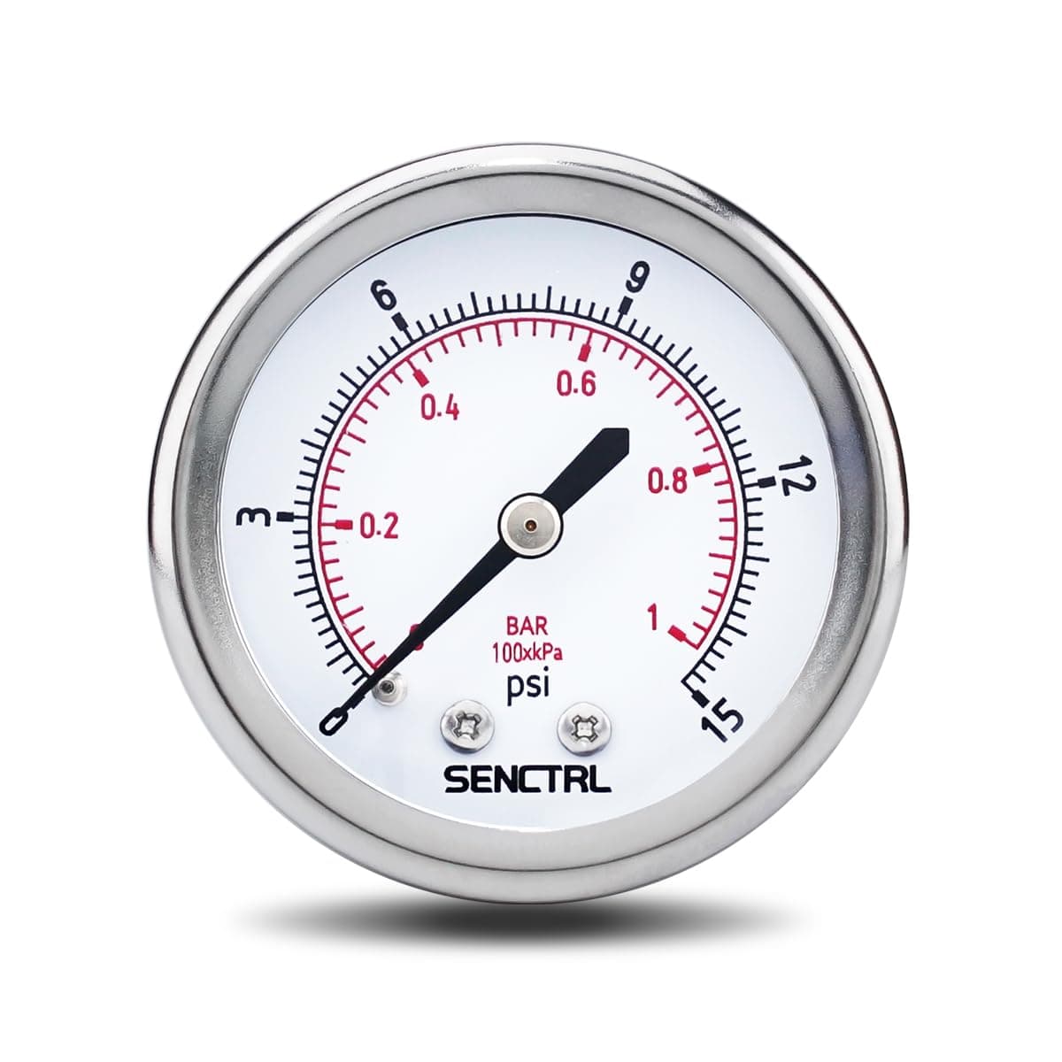 SENCTRL 0-15 Psi Low Pressure Gauge, 2" Dial Size, 1/4 NPT Back Mount, Waterproof, Stainless Steel Case, for Water Air ATV Tire Gas Pressure Test