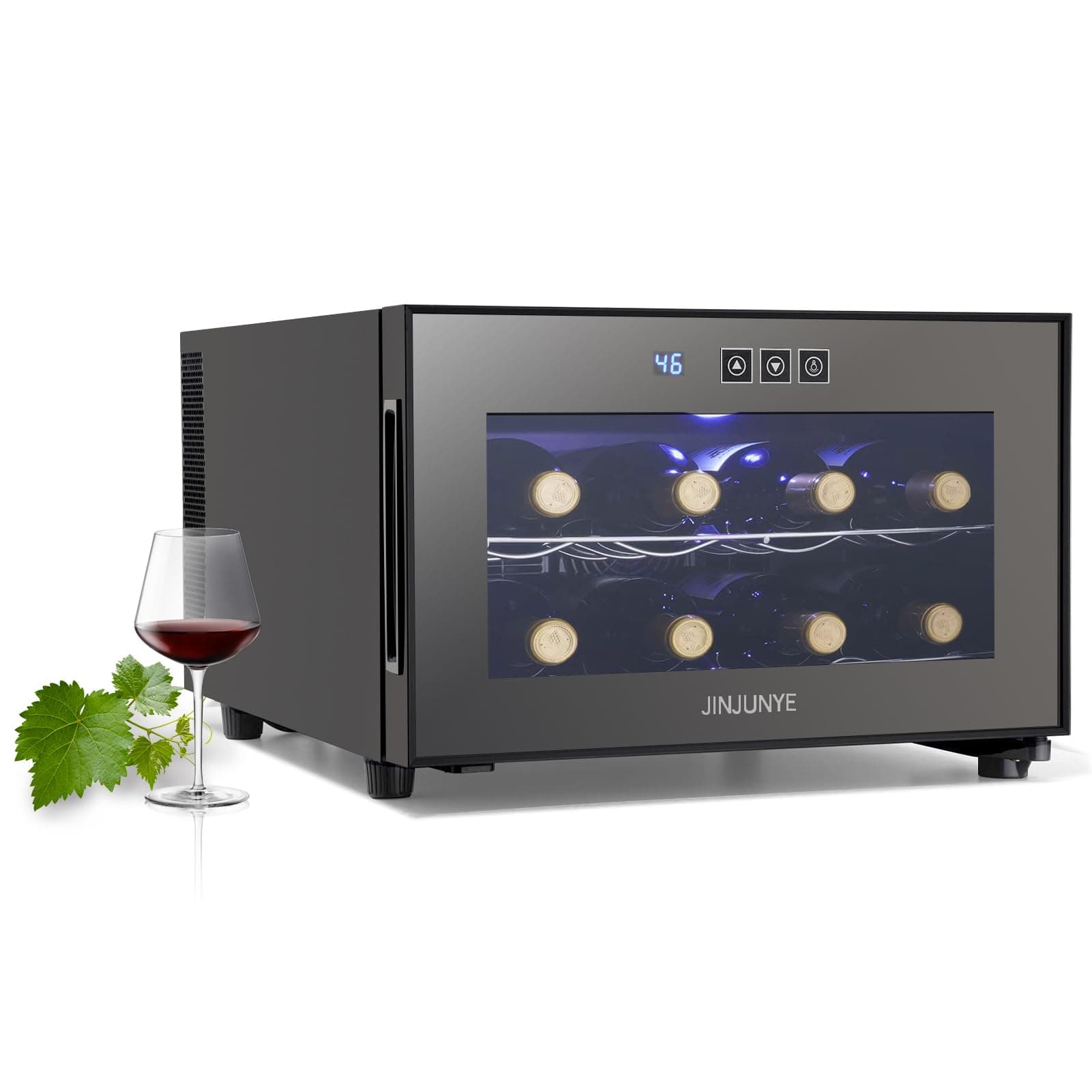 JINJUNYE - 8 Bottle Wine Refrigerator, Small Wine Refrigerator, Digital Temperature Control Wine Refrigerator, Freestanding Mini Wine Cellars, Gift for Lovers