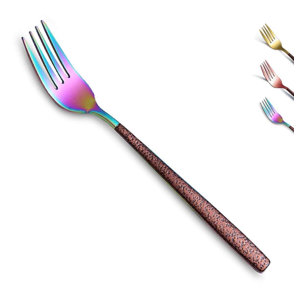 Berglander Dinner Forks Set Of 4 With Moon Surface Handle And Shiny Rainbow Mouth, Stainless Steel Colorful Fork Set Silverware Dishwasher Safe