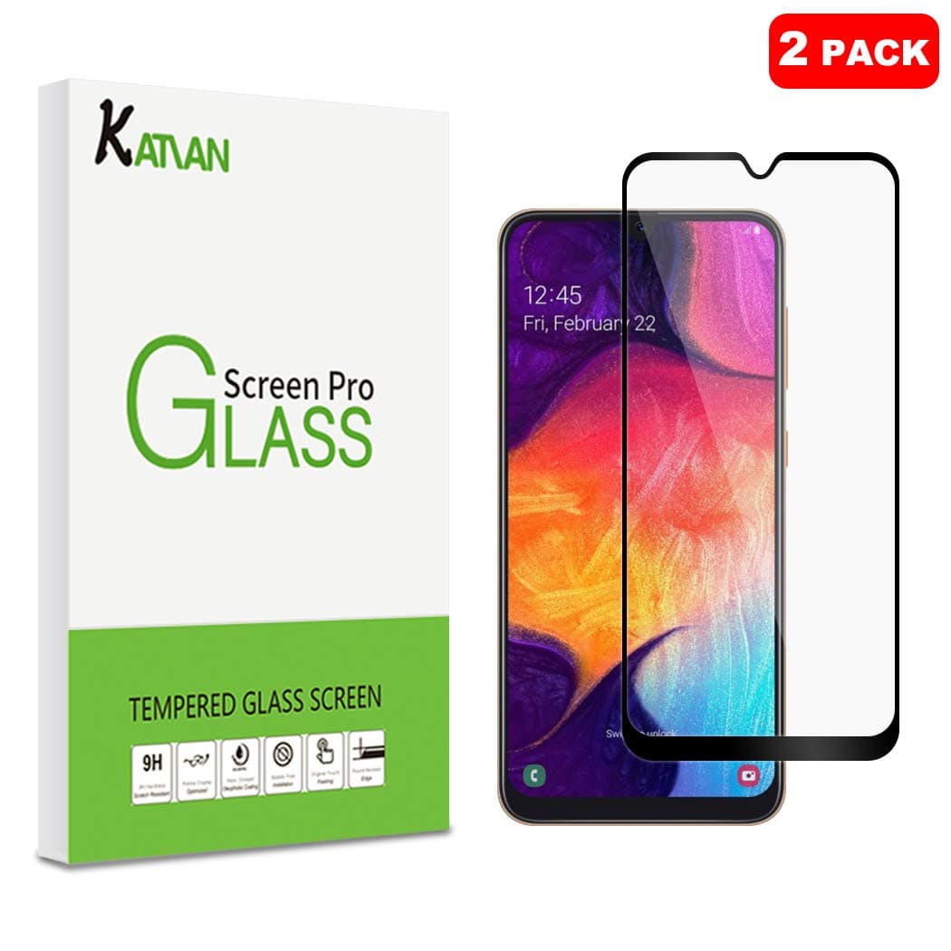 [2 Pack] KATIAN Compatibe Samsung Galaxy A50/A30s/A40s Screen Protector, Full Coverage Protector[Anti-Scratch] [No-Bubble], 9H Tempered Glass Screen Film for Samsung Galaxy A20/A30[Black]