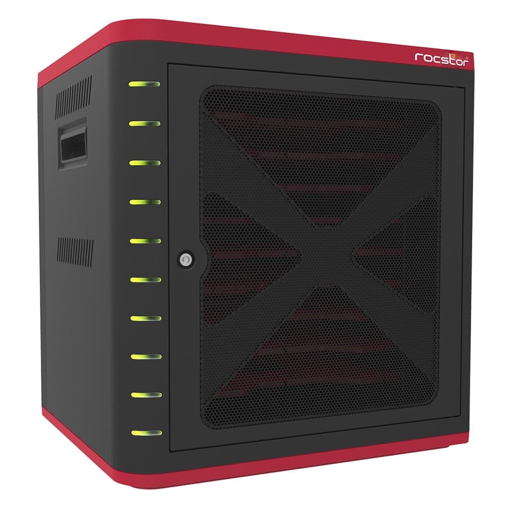 Rocstor Volt VTSC10-01 USB Tablet Sync & Charging Cart Station for iPad, Android, Black/Red