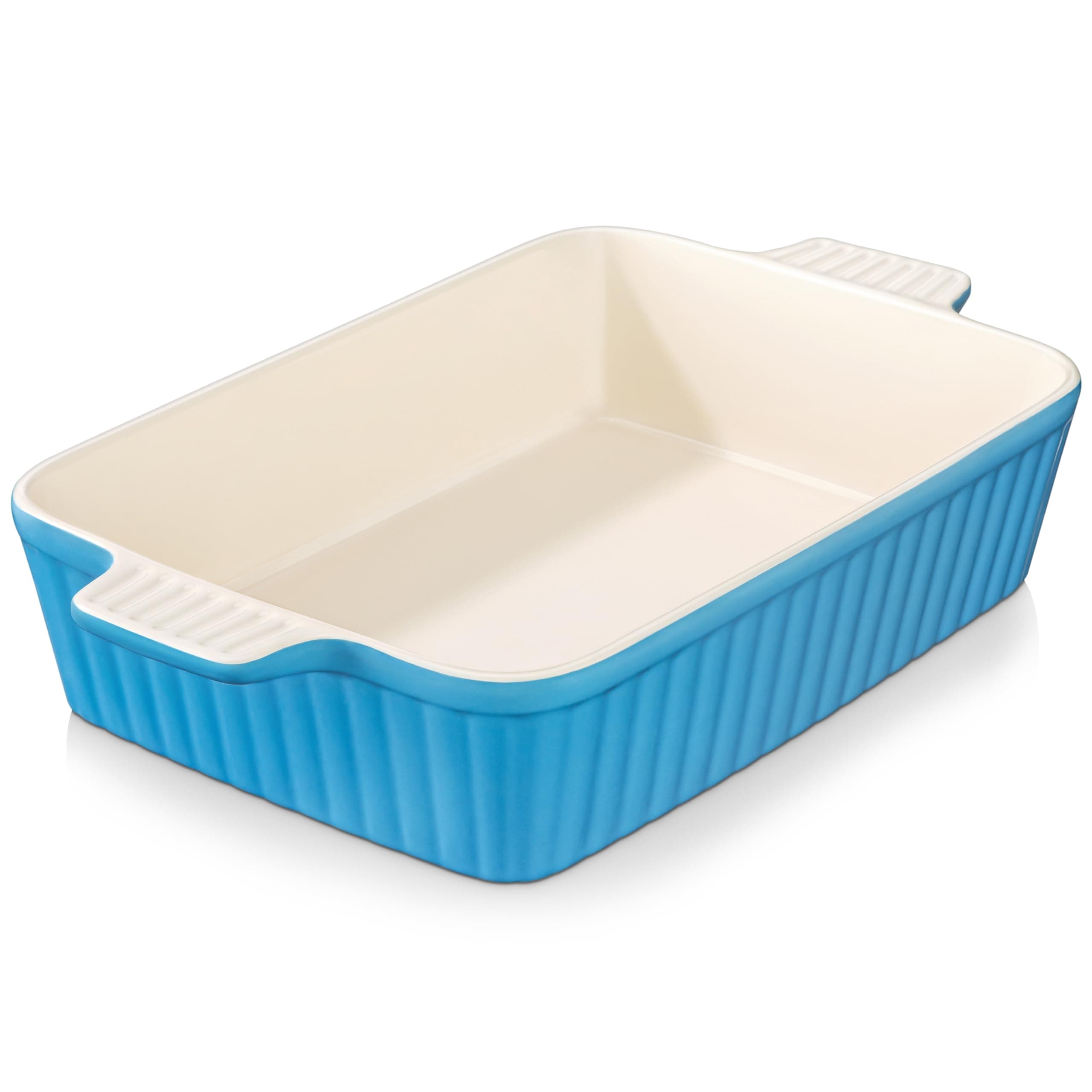 MALACASA 4.4 QT Baking Dish, 9x13 Large Casserole Dish for Oven, Ceramic Baking Pan, Rectangular Lasagna Pan Deep with Handles for Baking, Durable Microwave Oven Safe, Blue, Series BAKE-BAKE