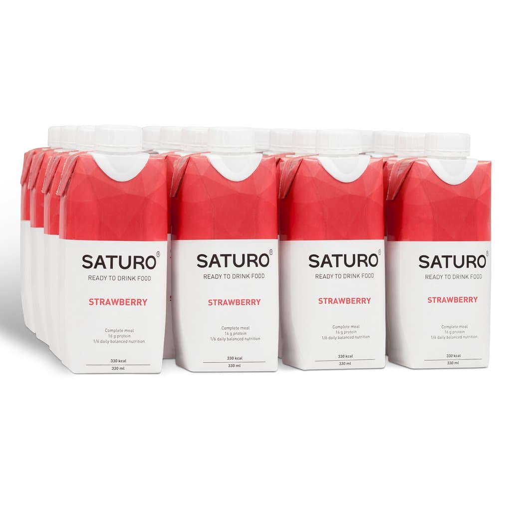 Meal Replacement Drinks Saturo, Strawberry, Nutritional Shake with Protein, 27 Essential Vitamins and Minerals, 330 kcal, Pack of 16