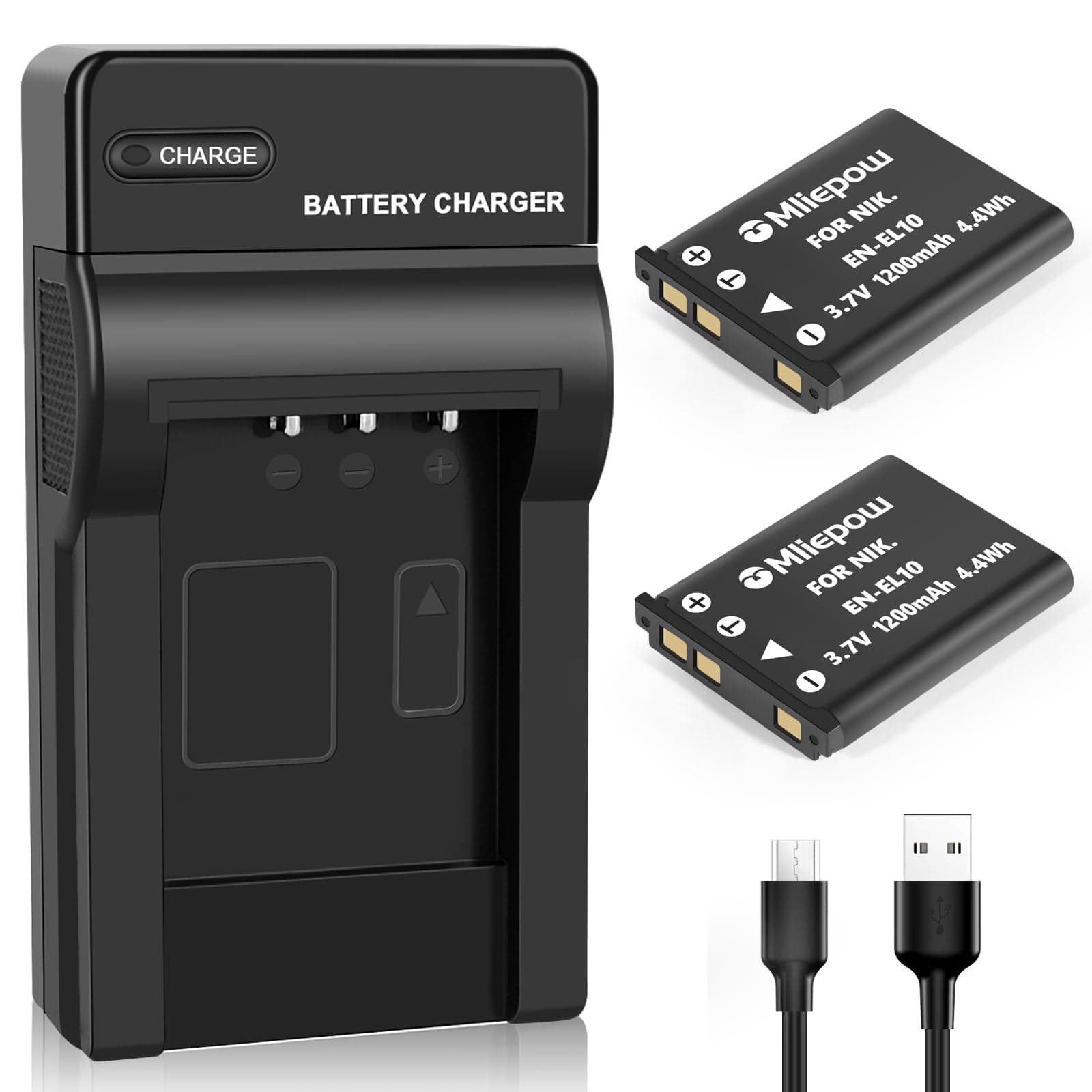 2 Pack EN-EL10 Battery and Micro USB Charger Compatible with Nikon Coolpix S60, S80, S200, S205, S220, S230, S500, S510, S520, S570, S600, S700, S3000, S4000 Digital Cameras, MH-63 Charger