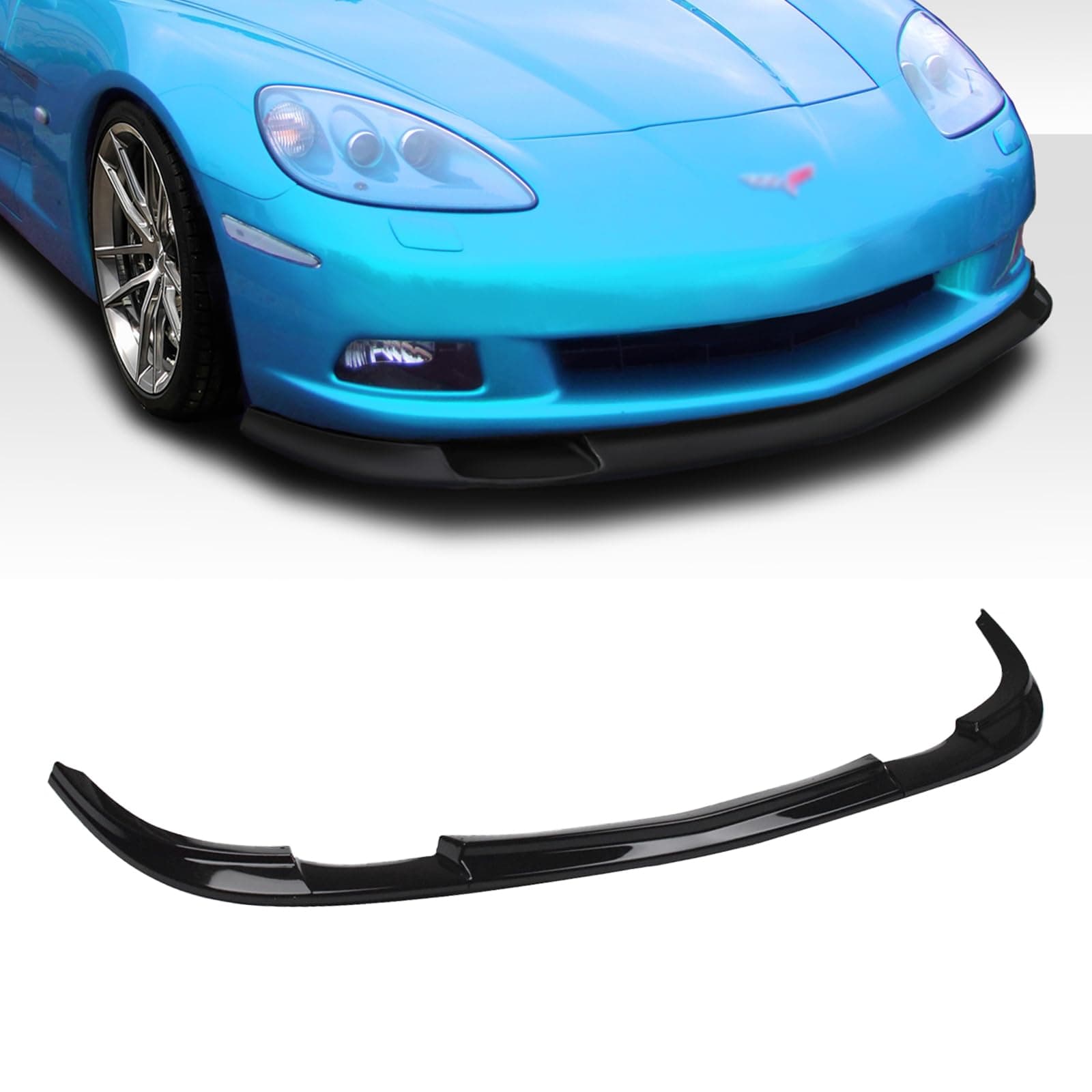 Front Bumper Splitter Lip Kit Compatible with Corvette C6 2006, 2009-2013 Z06 407 Grand Sport ZR1 Style 3Pcs (Glossy Black)