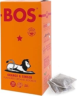 BOS Orange & Ginger Flavoured Organic Rooibos Carton, 50 g, 20 Teabags
