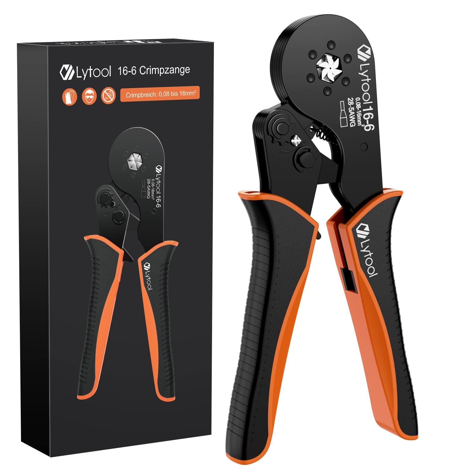 Hexagonal Ferrule Crimper Tool AWG28-5 (0.08-16mm²), Lytool Wire Ferrule Crimping Tool, Self-Adjustable Ratchet Wire Crimping Pliers for Wire Ferrules Terminals Connector Kit, Cables End-sleeves