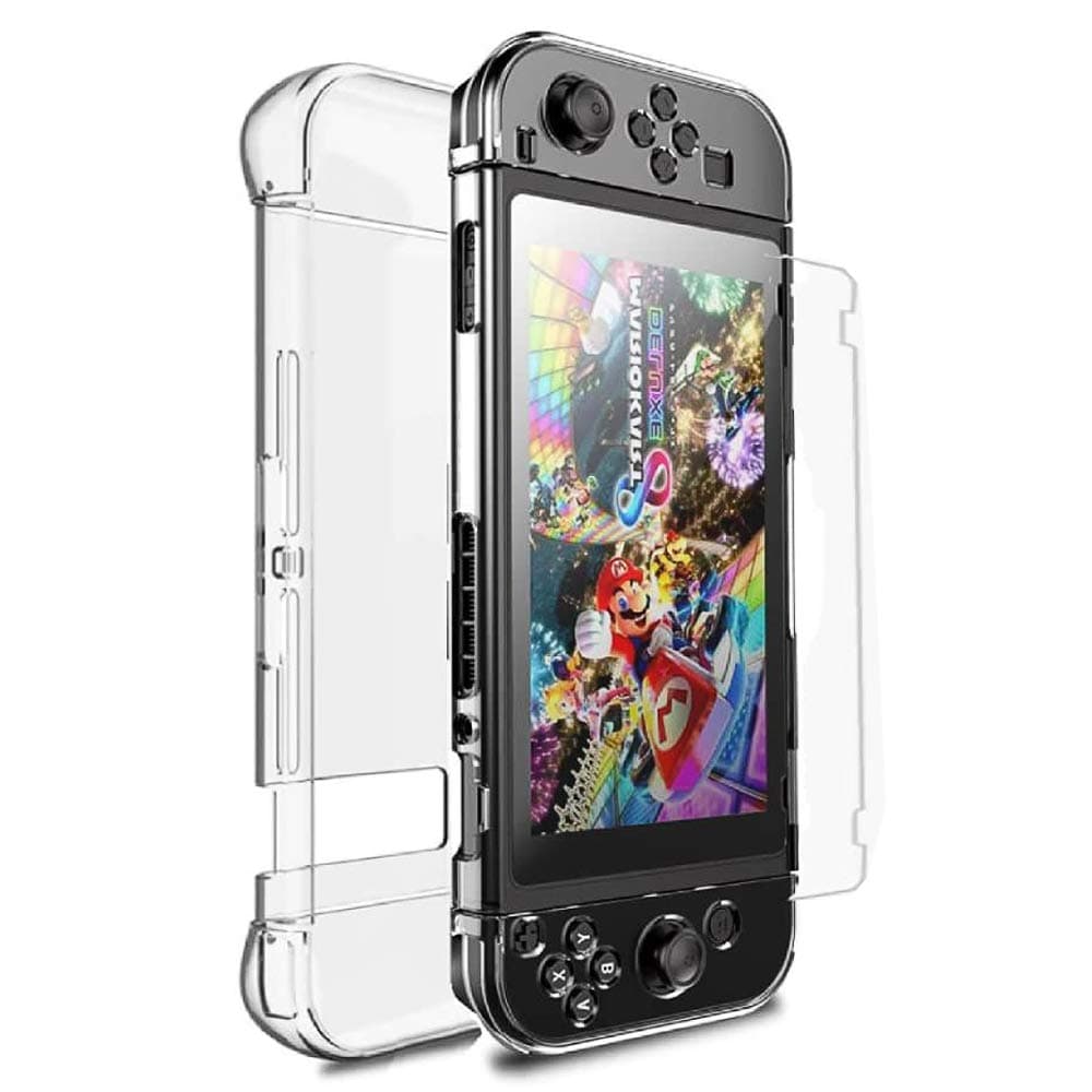 Case for Nintendo Switch, Screen Protector for Nintendo Switch, Protective Case with PET Film Screen Protector & 4 Joystick Caps, Crystal Clear Dockable Protective Case