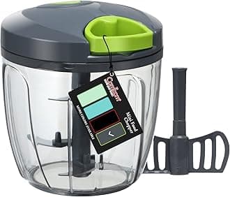 Cambom Manual Food Chopper Vegetable Cutter, Hand String Vegetable Chopper Onions Cutter for Vegetable Fruits Nuts BPA Free Food Safe Material, 900ml Grey