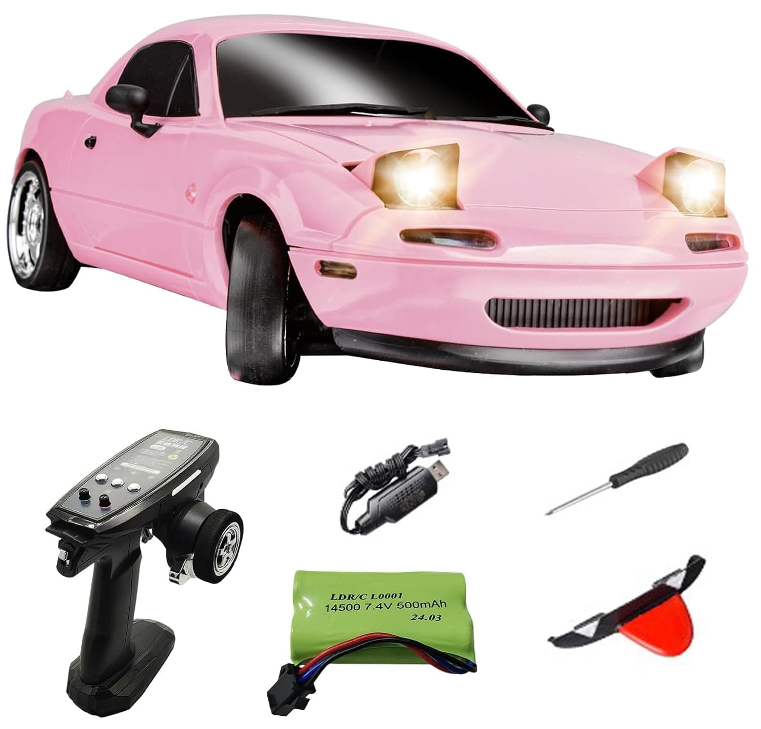 ARRIS 1/18 Scale RC Drift Car, LD1804 Mini Mazda MX-5 RC Model Car 2.4GHz RWD Miata RC Vehicles with Gyro for LED Lights for Adults Hobby Toys (Pink)
