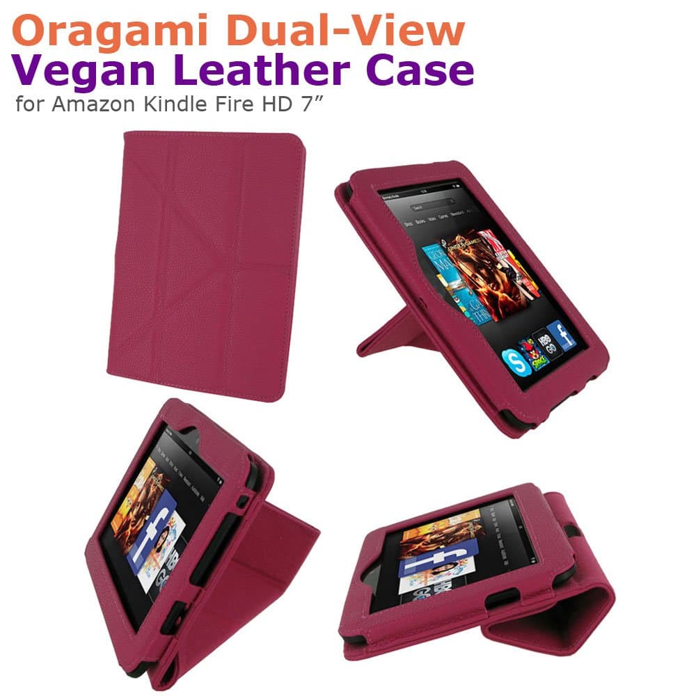 rooCASE Amazon Kindle Fire HD 7" Case - ( 2012 Previous Generation) Origami PU Leather 10.1-Inch 10.1" Cover with Landscape, Portrait, Typing Stand, Stylus - MAGENTA (With Auto Wake / Sleep Cover)