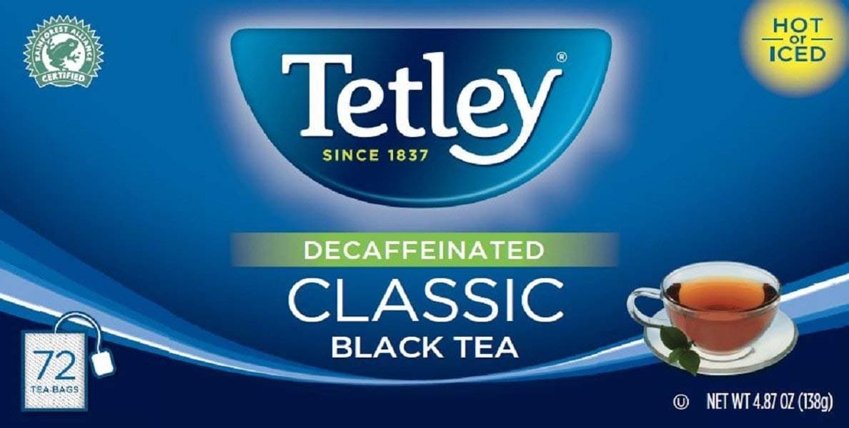 Tetley Naturally Decaffeinated Classic Black Tea, 4.87 oz. Box Containing 72 Tea Bags - Enjoy Hot or Iced, a Natural Source of Antioxidants