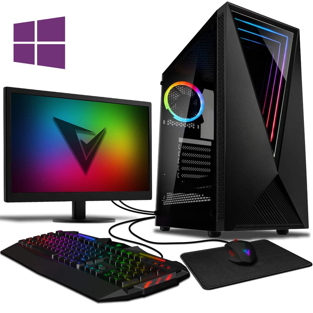 Vibox Killstreak SA10-48 Gaming PC Computer with a Free Game, Windows 10 Pro OS, 22" HD Monitor (4.0GHz AMD Ryzen Quad-Core Processor, Integrated Radeon Vega Graphics Chip, 8GB DDR4 RAM, 1TB HDD-SSD)