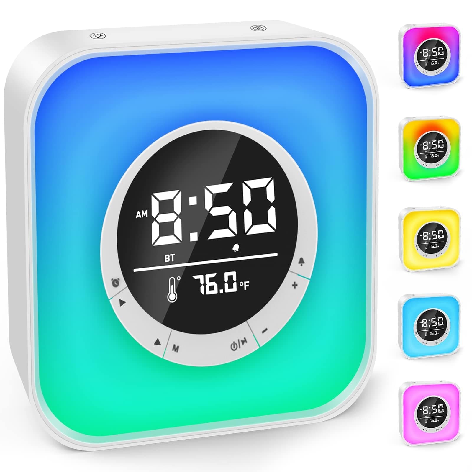 Alarm Clock Teens RGB Colorful Digital Clock Temperature Display Bluetooth Speaker Night Light LED Lamp with 10 Colors Changing LED Kids Boys Girls Teens Room Bedside Decor