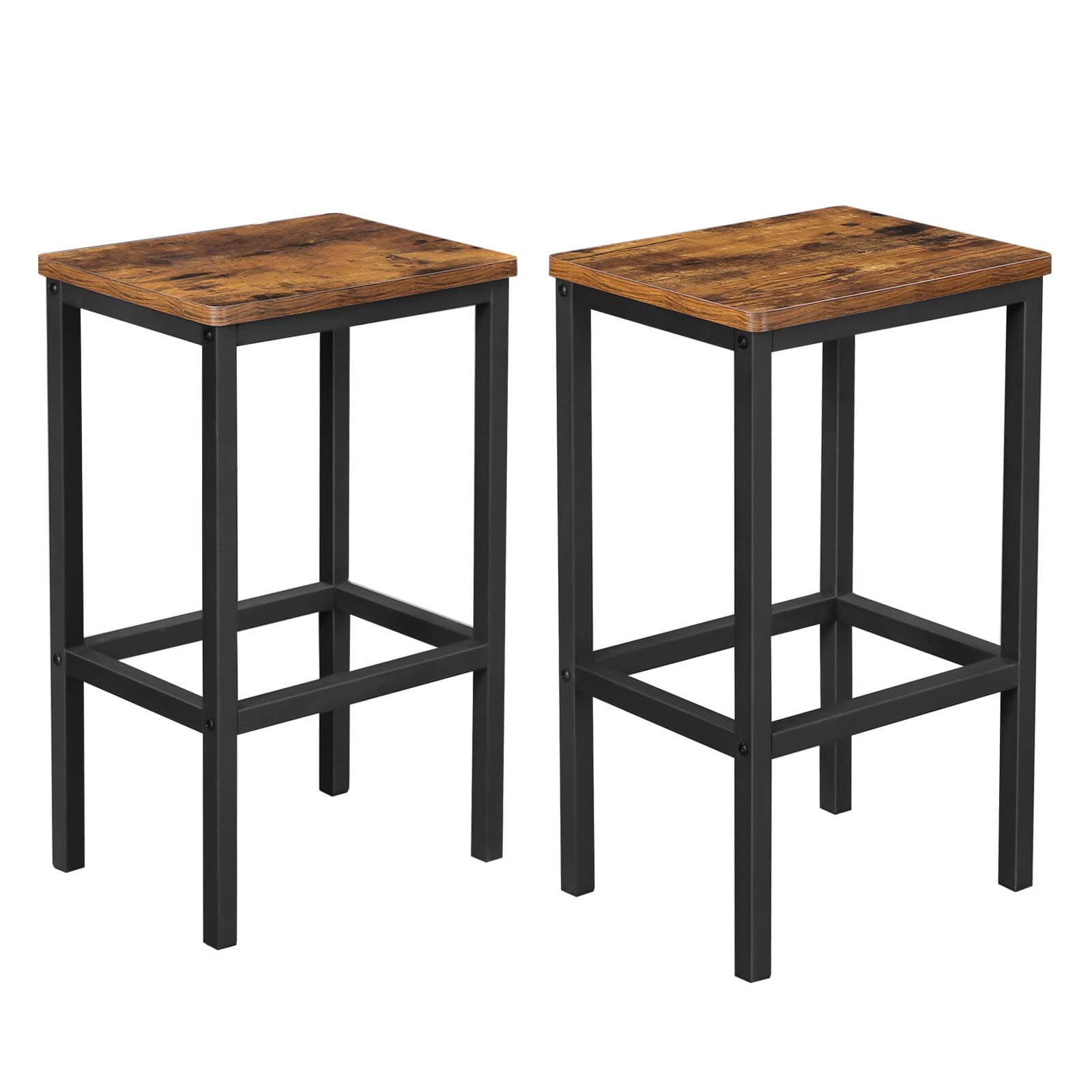 Bar Stools Set of 2, Breakfast Stool Chairs, for Kitchen, Dining Room, Living Room, Industrial Style, Rustic Brown and Black LBC65X, 40 x 30 x 65 cm