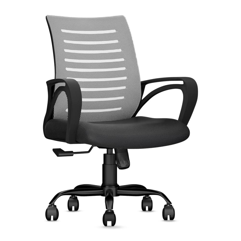 CELLBELL Desire C104 Mesh Mid Back Chair | Ergonomic Office, Study, Revolving, Computer Chair for Work from Home Heavy Duty Metal Base, Seat Height Adjustable (Grey)