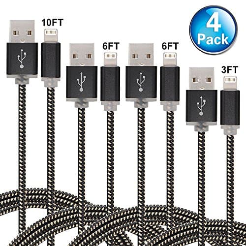 Aasama Nylon Braided 8 Pin Lightning to USB Cable, iPhone Charger 3Feet, 2x 6 Feet, and 10 Feet for iPhone, iPad, iPod (Variety Pack)