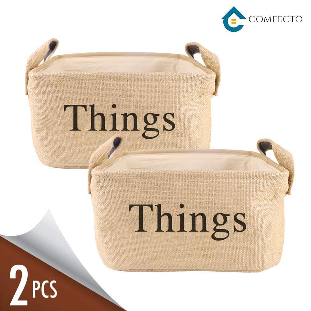 2 Pack Large Decorative Baskets, 16x12x8" Heavy Duty Foldable Jute Storage Basket, Lightweight Collapsible Storage Bins with Handles Decorative Fabric Boxes for Office Toys Shoe Bin Blanket Storage