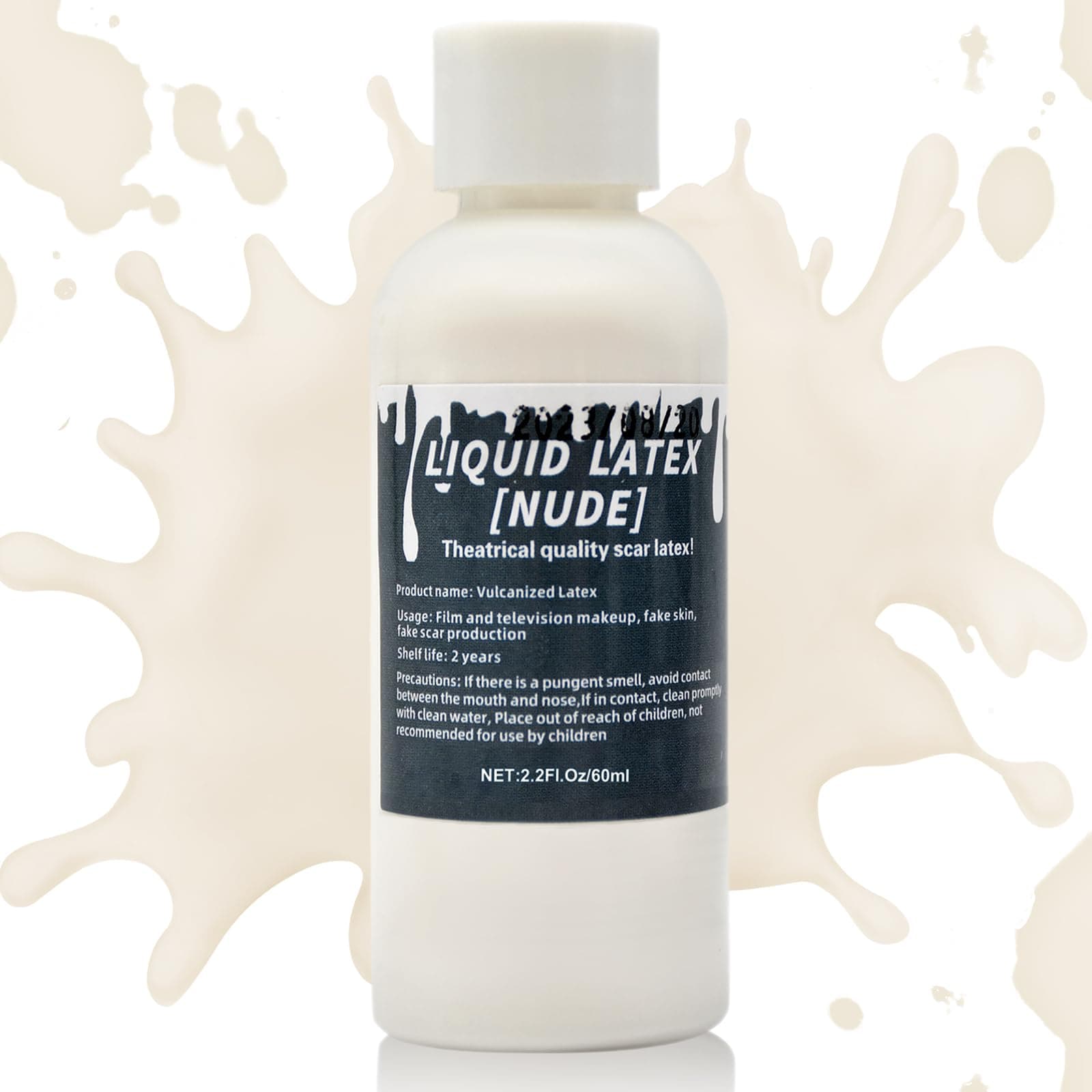 2.2 fl oz Liquid Latex Halloween SFX Makeup Kit, Clear Adhesive Latex Glue for Skin Special Costume Effects for Realistic Scar Cut Wounds Peeling Skin Wrinkes Burns, Light Flesh Body and Face Glue