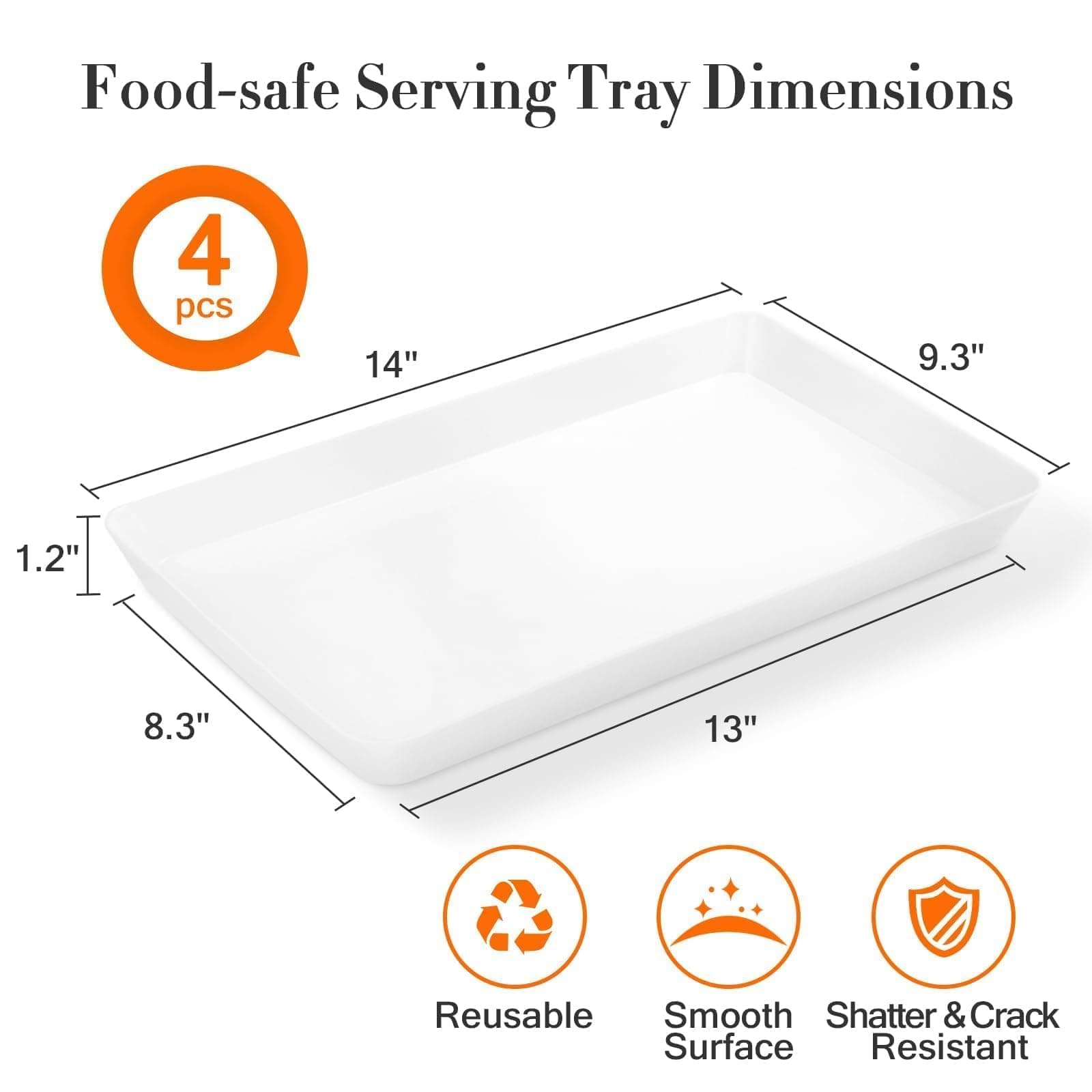 WOWBOX 4 pcs Serving Tray for Entertaining, Grilling BBQ Accessories, Serving Platters for Snacks, Fruit, Reusable Plastic Trays for Serving Food and Pantry Organization in Kitchen & for Parties