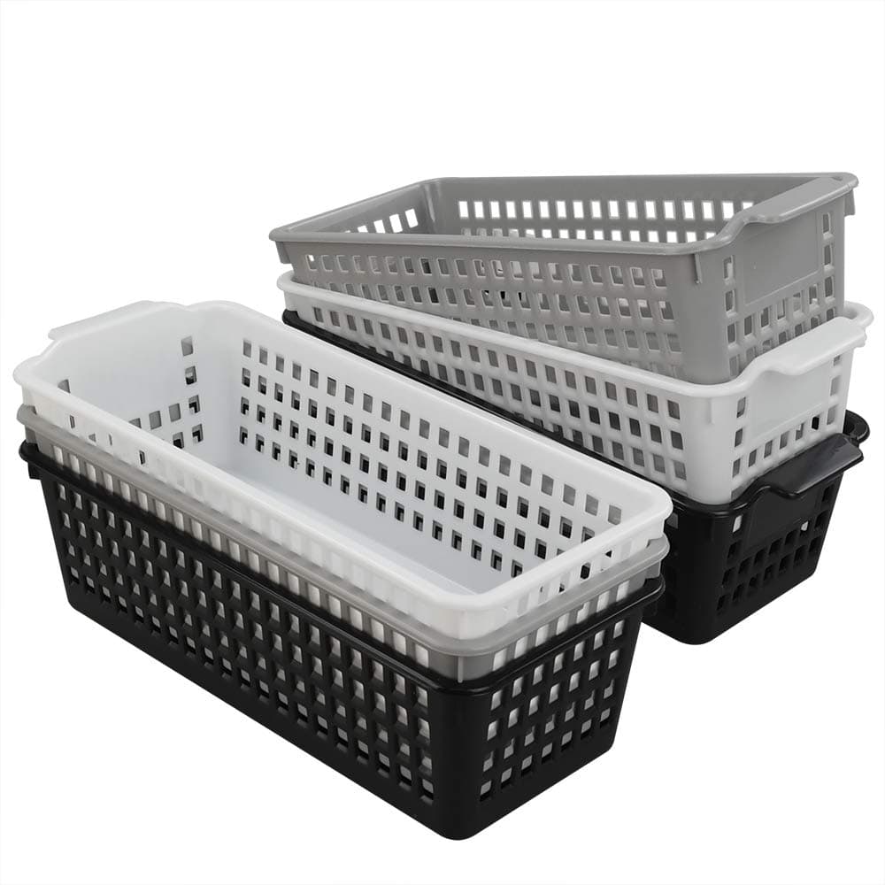 Cadineer Slim Plastic Storage Baskets, 6-pack Office Desktop Baskets